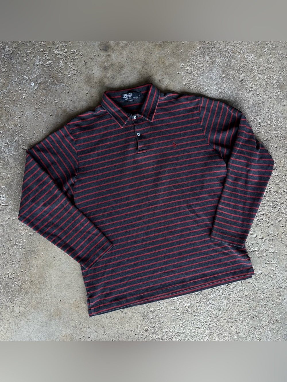 Vintage Polo Ralph Lauren Red & Black Striped Long Sleeve Polo Shirt Rugby Large